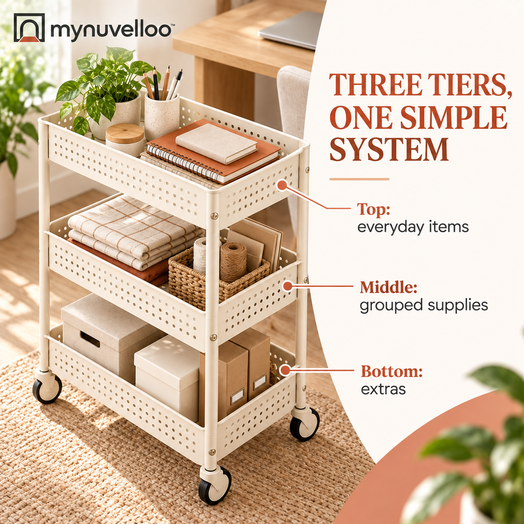 🛒 Three-Tier Rolling Storage Cart – Roll It Anywhere, Store Everything