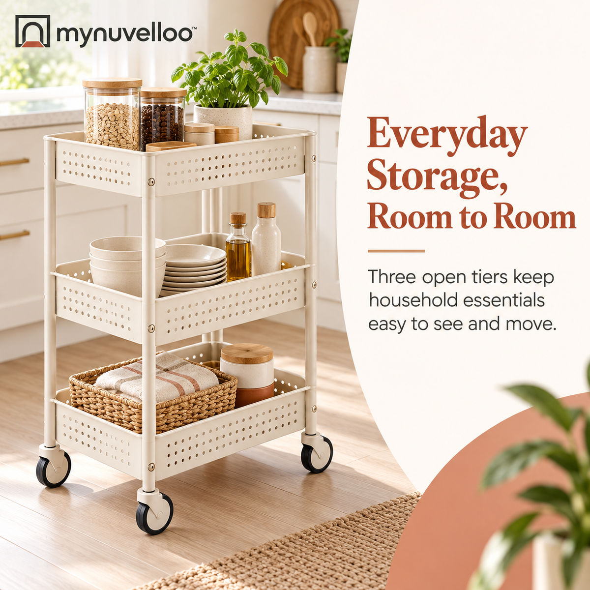 🛒 Three-Tier Rolling Storage Cart – Roll It Anywhere, Store Everything