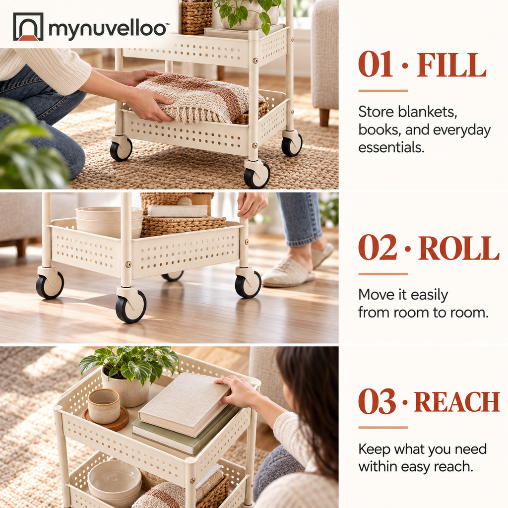 🛒 Three-Tier Rolling Storage Cart – Roll It Anywhere, Store Everything
