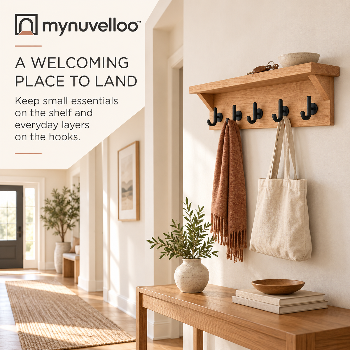 ✨ Wall-Mounted Entryway Shelf with Hooks – Your Drop Zone, Done Right