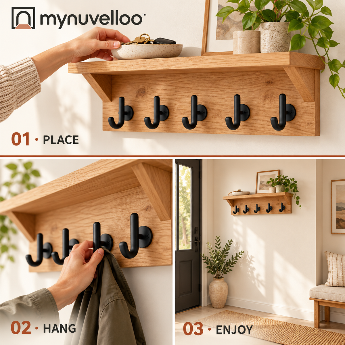 ✨ Wall-Mounted Entryway Shelf with Hooks – Your Drop Zone, Done Right