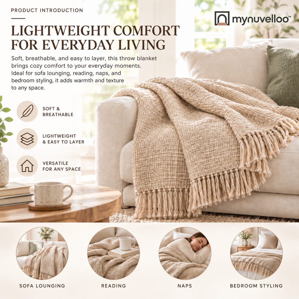 ☁️ Lightweight Throw Blanket – Cozy Layering All Year Long
