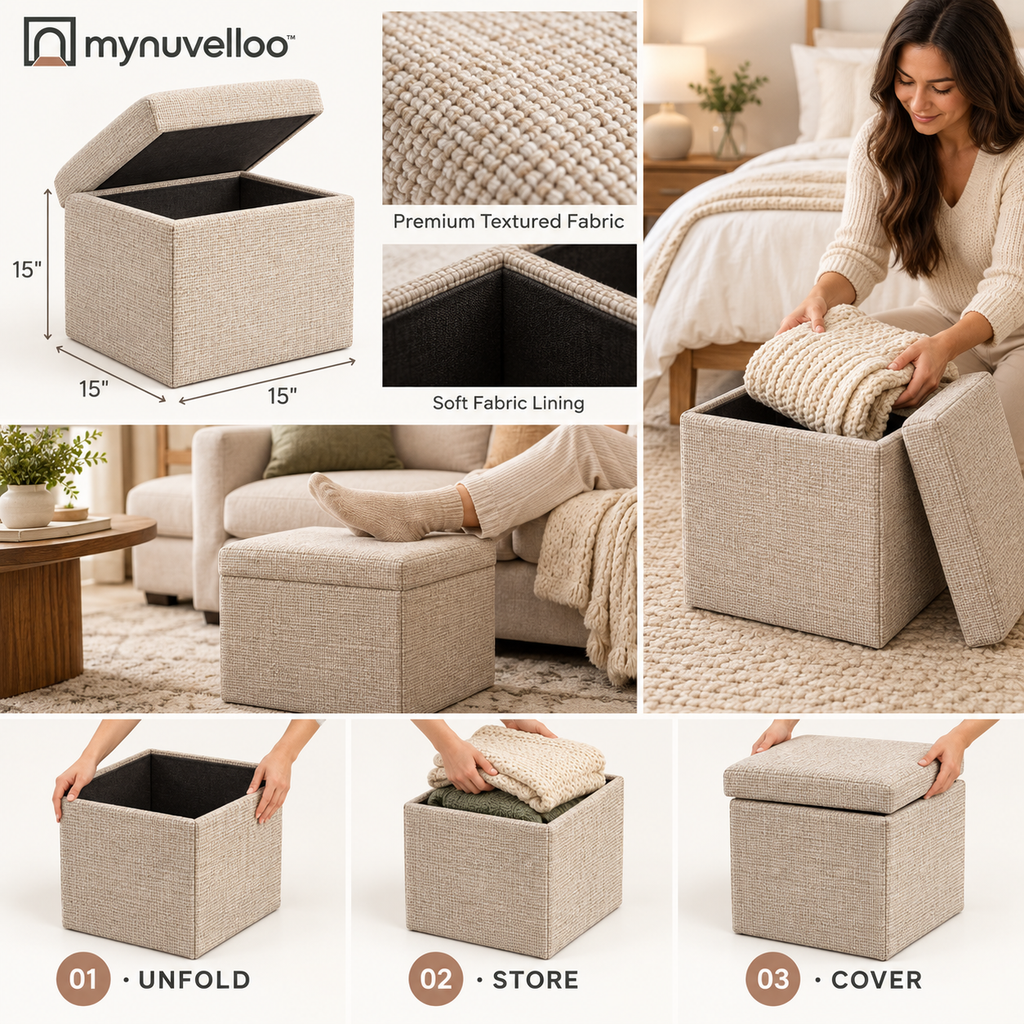 🧺 Collapsible Storage Ottoman – Fold It, Stash It, Love It