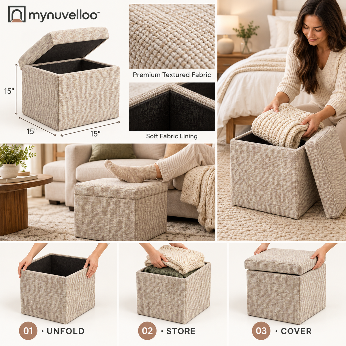 🧺 Collapsible Storage Ottoman – Fold It, Stash It, Love It